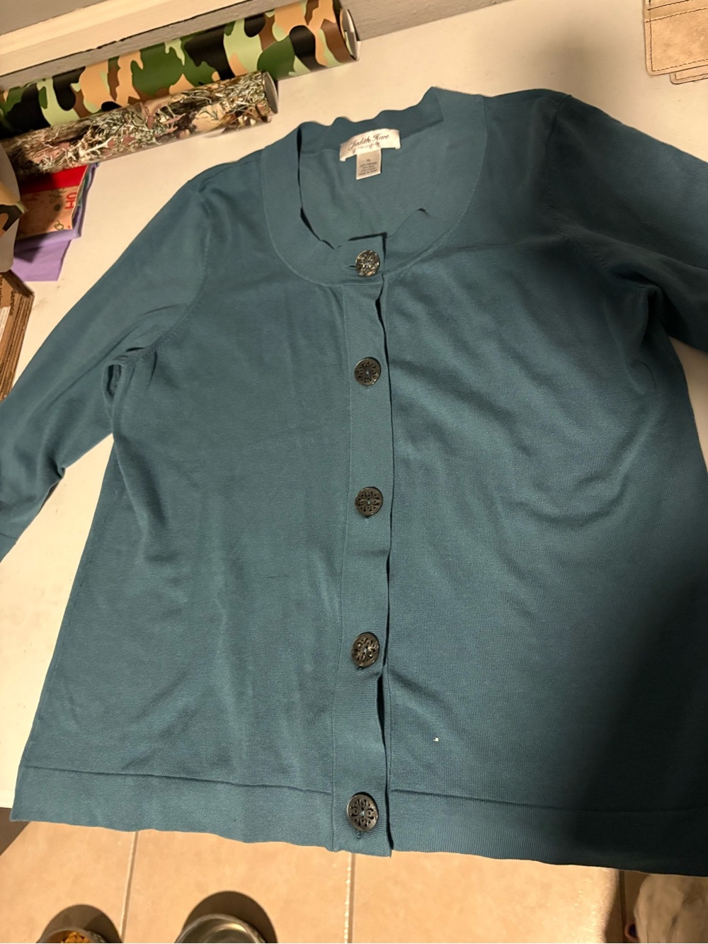 Judith Hart Teal Button-Front Women's Silk Blend Cardigan